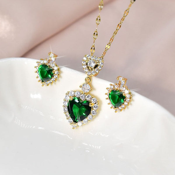 Green Zircon Earring and Necklace Set